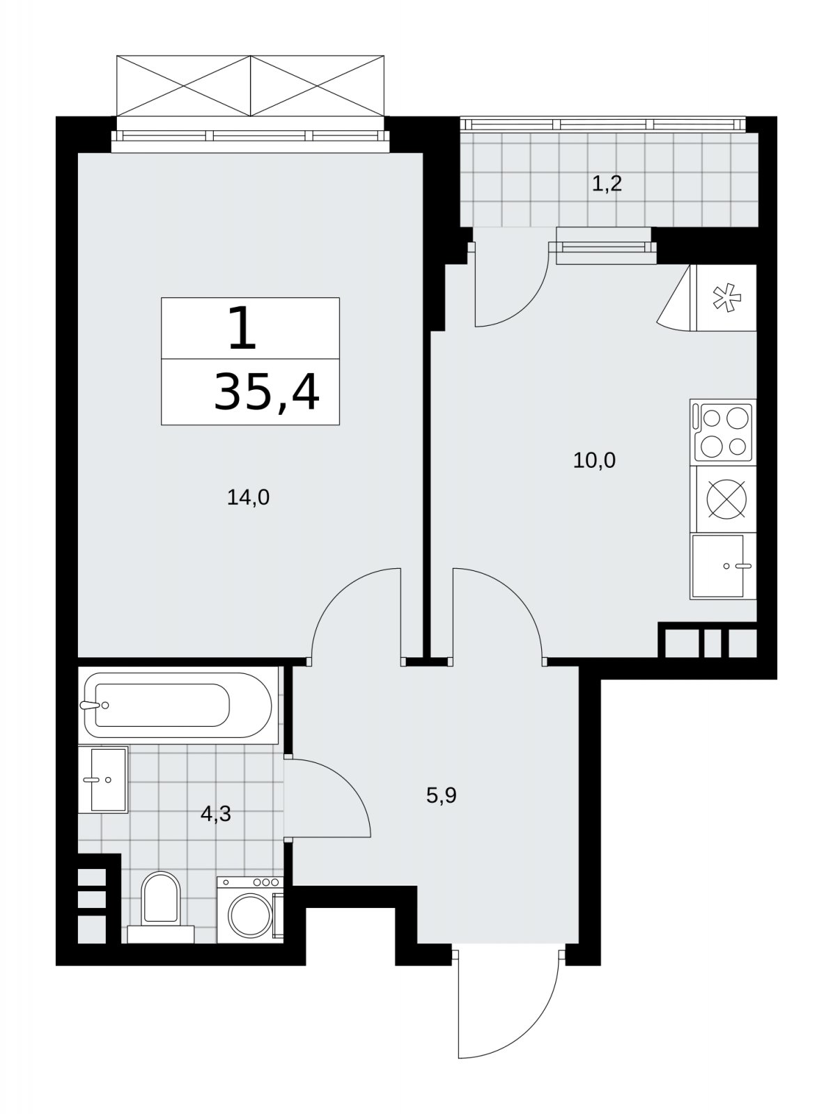 1-комнатная квартира с частичной отделкой, 35.4 м2, 5 этаж, сдача 2 квартал 2026 г., ЖК Прокшино, корпус 11.2.3 - объявление 2270581 - фото №1