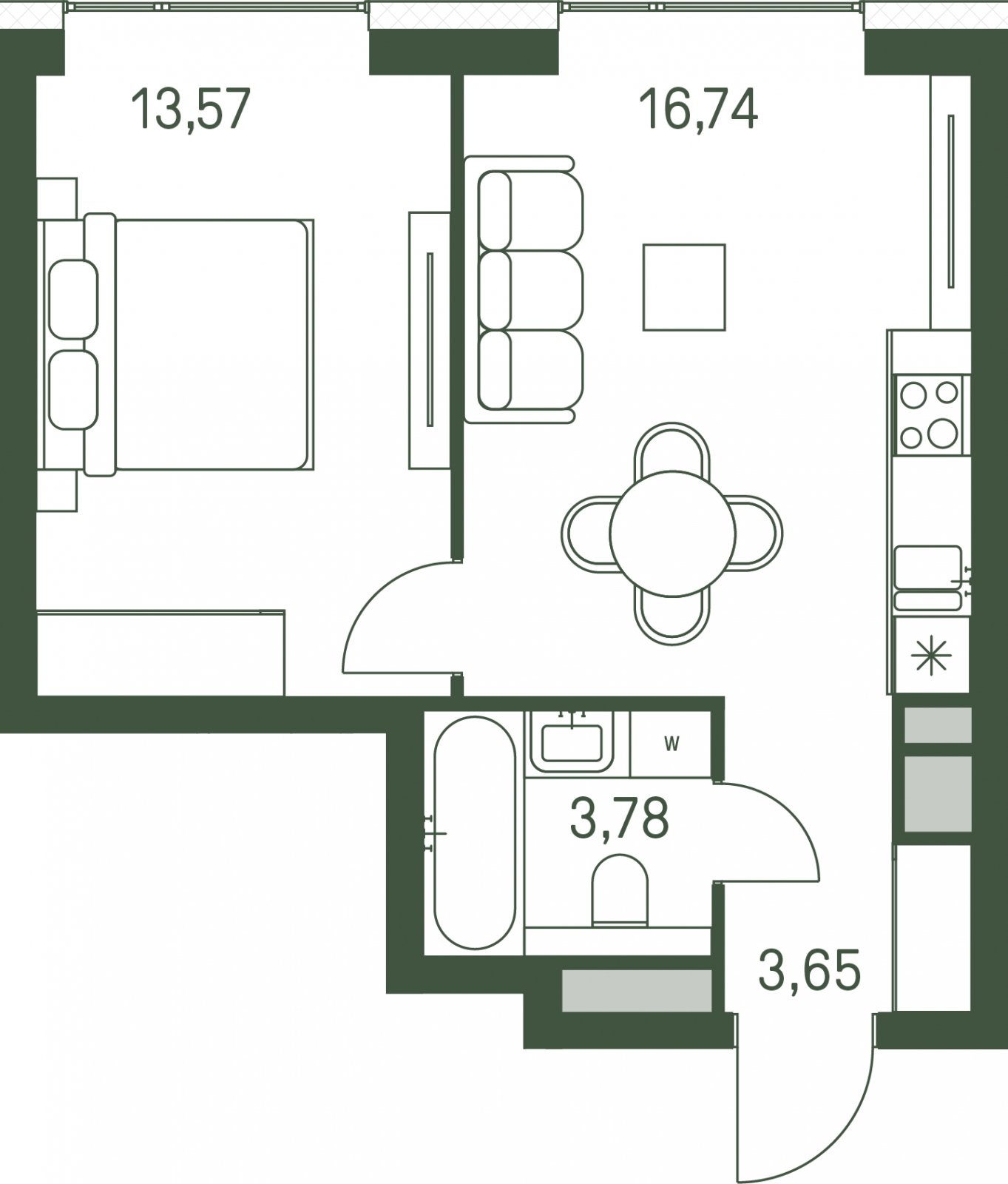 1-комнатная квартира с частичной отделкой, 37.75 м2, 6 этаж, сдача 3 квартал 2025 г., ЖК Moments, корпус 1 - объявление 2154974 - фото №1