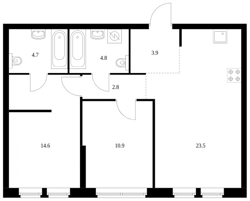 2-комнатная квартира с полной отделкой, 65.2 м2, 2 этаж, сдача 3 квартал 2023 г., ЖК Кронштадтский 9, корпус 1.1 - объявление 1435609 - фото №1