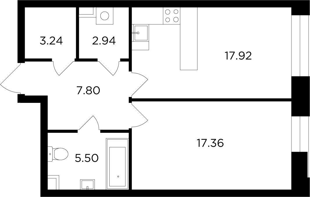 1-комнатная квартира с частичной отделкой, 54.76 м2, 4 этаж, дом сдан, ЖК FORIVER, корпус 7 - объявление 2371363 - фото №1