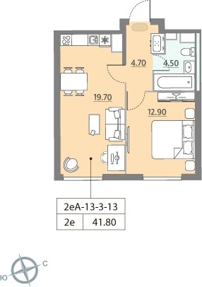 1-комнатная квартира без отделки, 41.7 м2, 13 этаж, сдача 2 квартал 2023 г., ЖК ЗИЛАРТ, корпус 12 - объявление 2123352 - фото №1