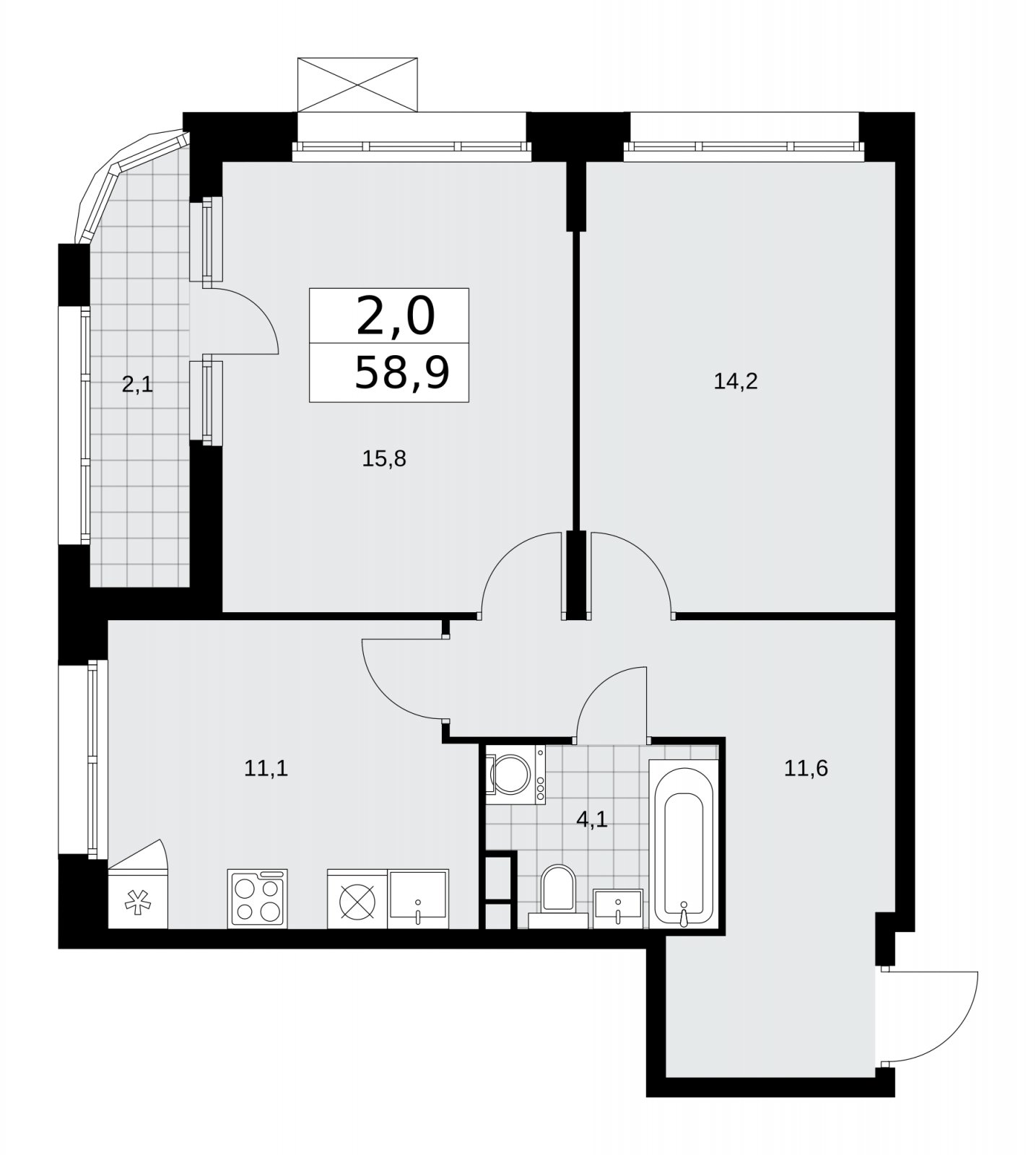 2-комнатная квартира без отделки, 58.9 м2, 3 этаж, сдача 1 квартал 2026 г., ЖК Прокшино, корпус 10.1.3 - объявление 2227241 - фото №1