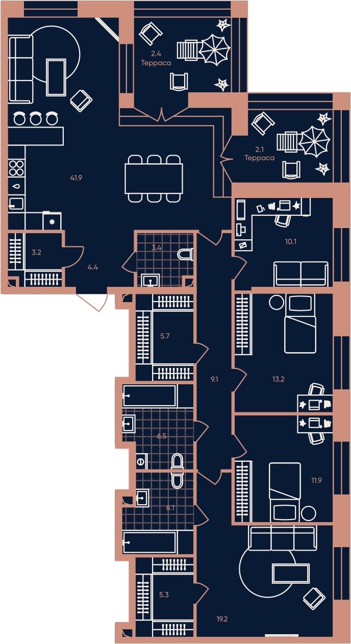 5-комнатная квартира (евро) без отделки, 144.5 м2, 26 этаж, сдача 3 квартал 2026 г., ЖК ERA, корпус 1 - объявление 2287433 - фото №1