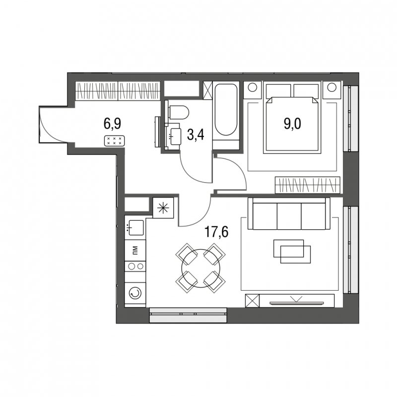1-комнатная квартира с частичной отделкой, 36.9 м2, 2 этаж, сдача 1 квартал 2024 г., ЖК Сиреневый Парк, корпус 32 - объявление 1564493 - фото №1