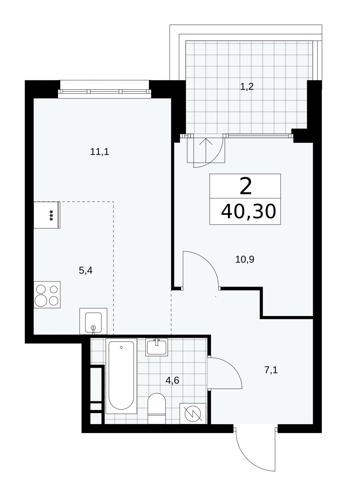 2-комнатная квартира (евро) с частичной отделкой, 40.3 м2, 16 этаж, сдача 1 квартал 2026 г., ЖК Дом на Зорге, корпус 25 - объявление 2221249 - фото №1