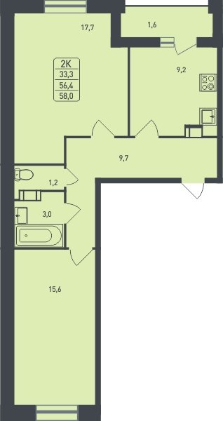 2-комнатная квартира без отделки, 58 м2, 3 этаж, дом сдан, ЖК Новая Щербинка, корпус 11 - объявление 2080284 - фото №1
