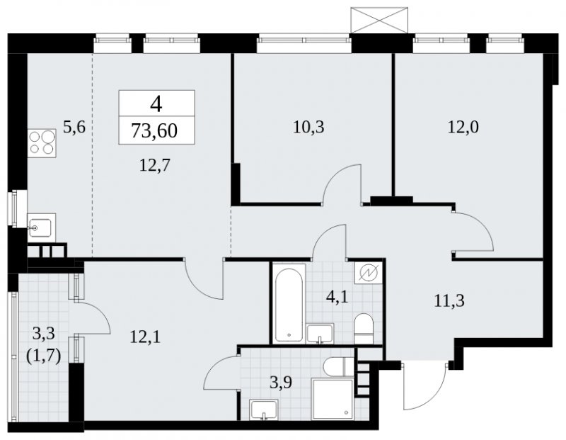 4-комнатная квартира (евро) без отделки, 73.7 м2, 9 этаж, сдача 1 квартал 2025 г., ЖК Прокшино, корпус 5.2.5 - объявление 1900891 - фото №1