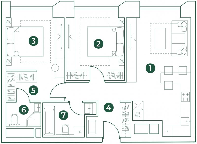 3-комнатная квартира (евро) с полной отделкой, 68.63 м2, 8 этаж, сдача 1 квартал 2024 г., ЖК Эко-квартал VERY, корпус 2 - объявление 1826843 - фото №1