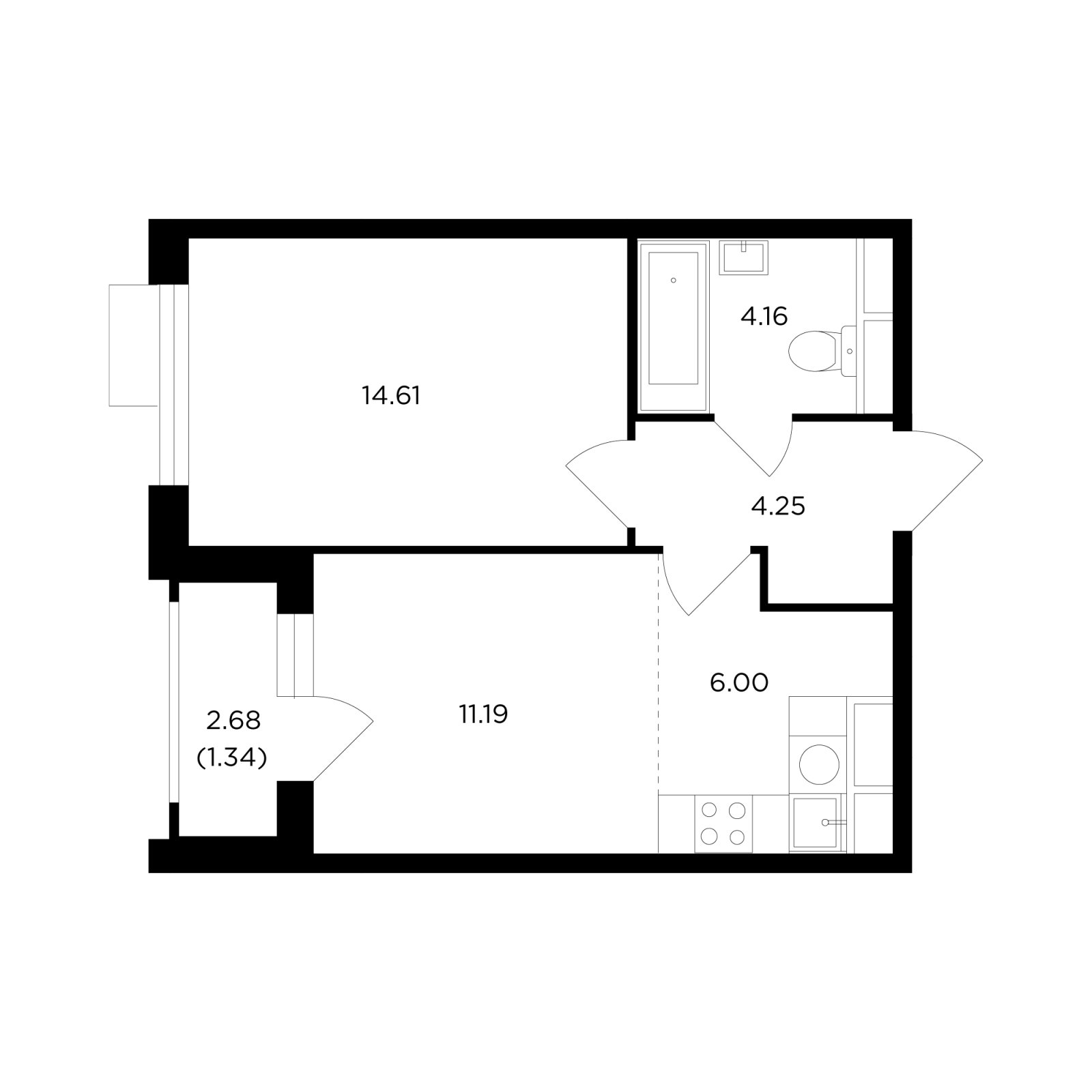2-комнатная квартира с полной отделкой, 41.55 м2, 15 этаж, сдача 1 квартал 2023 г., ЖК TopHILLS, корпус 2 - объявление 2007676 - фото №1