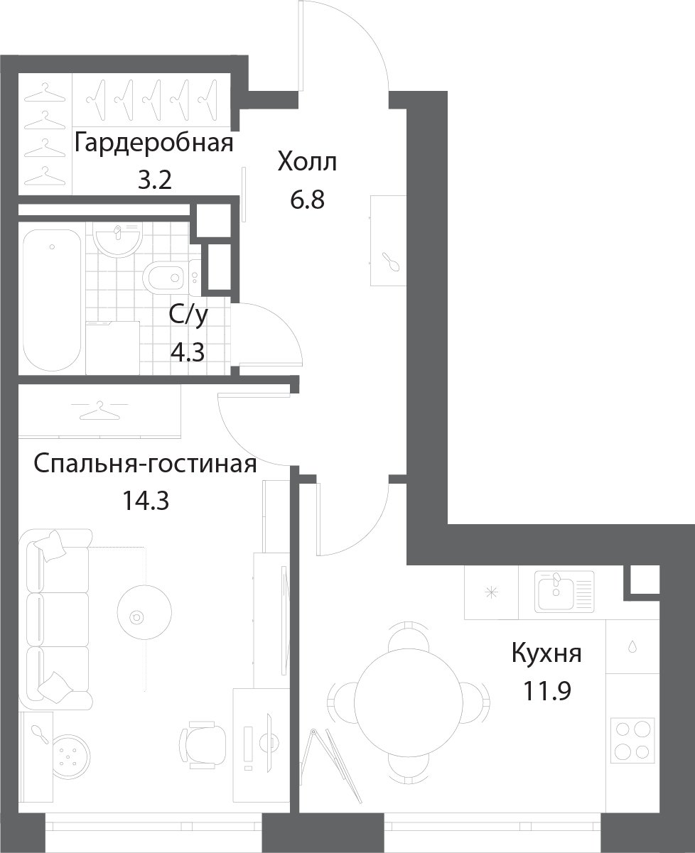 1-комнатная квартира без отделки, 40.1 м2, 23 этаж, сдача 3 квартал 2025 г., ЖК Nagatino i-Land, корпус 2 (3 очередь) - объявление 1996148 - фото №1