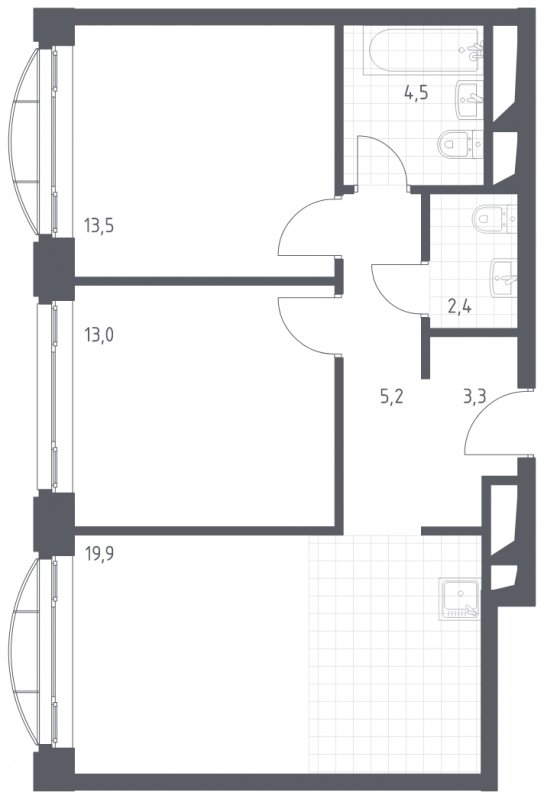 2-комнатная квартира с полной отделкой, 61.8 м2, 17 этаж, сдача 4 квартал 2022 г., ЖК Новоданиловская 8, корпус 2 - объявление 1567075 - фото №1