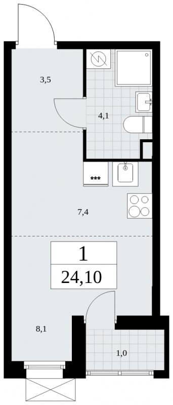 Студия с частичной отделкой, 24.1 м2, 2 этаж, сдача 1 квартал 2025 г., ЖК Бунинские кварталы, корпус 2.2 - объявление 1882340 - фото №1