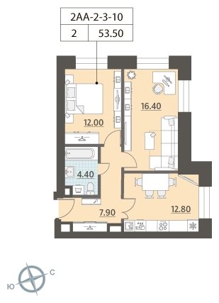 2-комнатная квартира без отделки, 53.5 м2, 4 этаж, сдача 4 квартал 2023 г., ЖК ЗИЛАРТ, корпус 15 - объявление 1947928 - фото №1