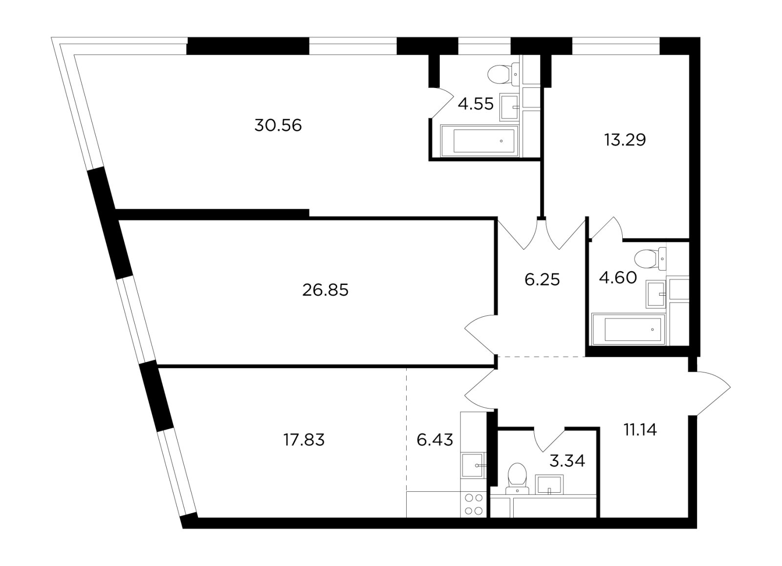 4-комнатная квартира без отделки, 124.84 м2, 22 этаж, дом сдан, ЖК КутузовGRAD 2, корпус 3 - объявление 2355106 - фото №1