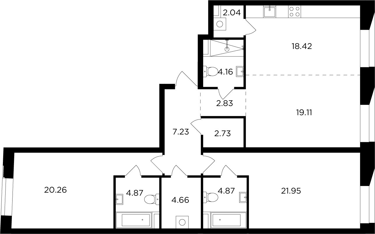 3-комнатная квартира без отделки, 113.13 м2, 13 этаж, дом сдан, ЖК FORIVER, корпус 3 - объявление 2371272 - фото №1