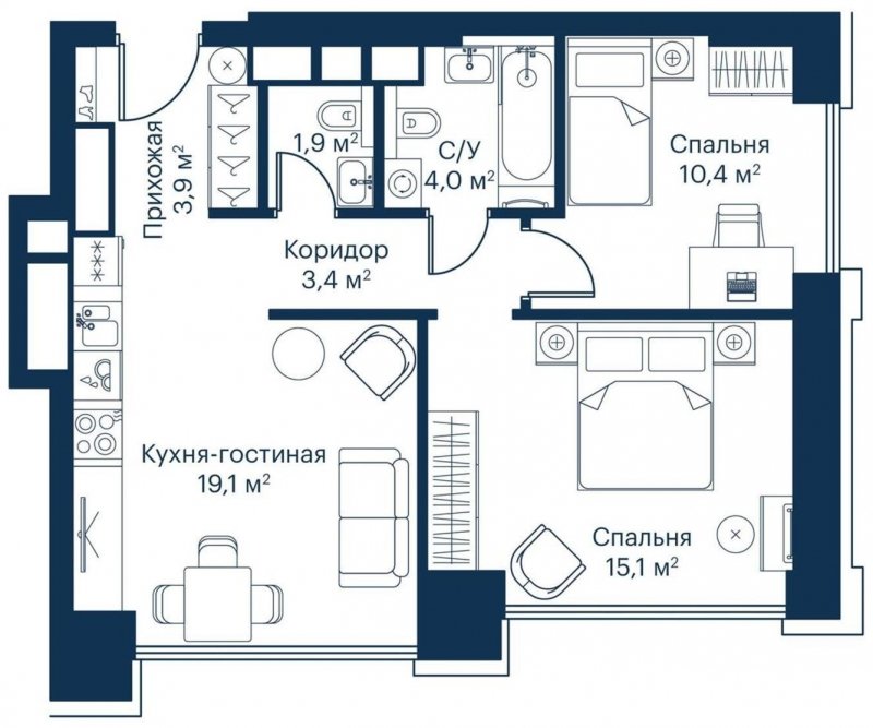 2-комнатная квартира с частичной отделкой, 58.27 м2, 35 этаж, сдача 2 квартал 2024 г., ЖК City Bay, корпус Indian Ocean 1 - объявление 1671475 - фото №1