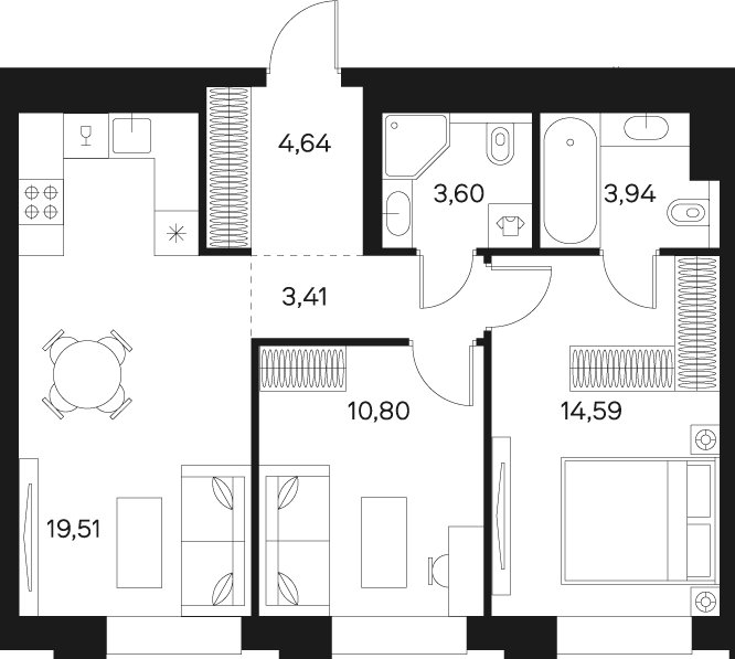 2-комнатная квартира без отделки, 60.49 м2, 13 этаж, сдача 4 квартал 2024 г., ЖК FØRST, корпус 2 - объявление 1974572 - фото №1
