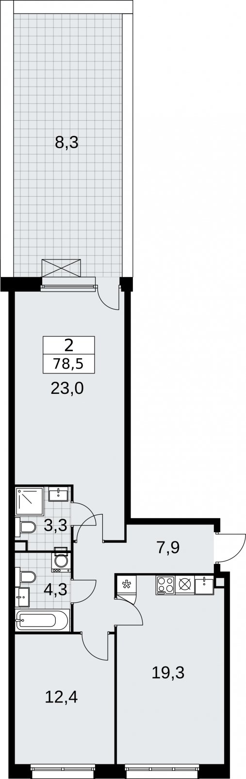 2-комнатная квартира с частичной отделкой, 78.5 м2, 2 этаж, сдача 2 квартал 2026 г., ЖК Дзен-кварталы, корпус 4.1 - объявление 2334169 - фото №1