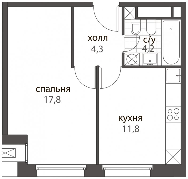 1-комнатная квартира без отделки, 38.1 м2, 7 этаж, дом сдан, ЖК HomeCity, корпус 1 - объявление 1762733 - фото №1