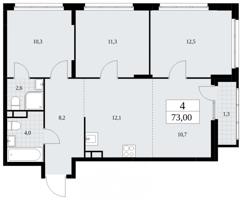 4-комнатная квартира (евро) с частичной отделкой, 73 м2, 4 этаж, сдача 4 квартал 2024 г., ЖК Скандинавия, корпус 36.2.1 - объявление 1779827 - фото №1