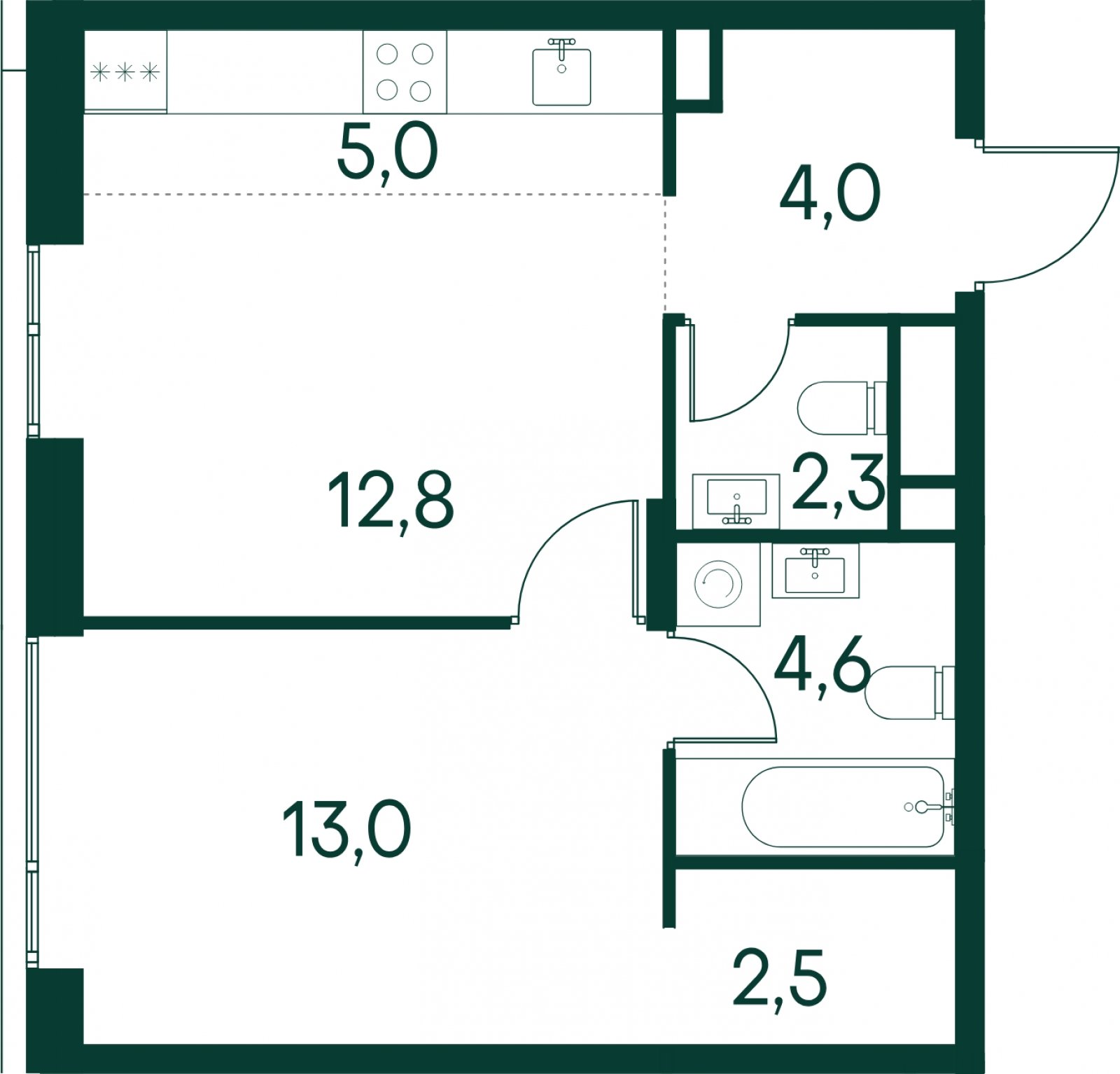 1-комнатная квартира без отделки, 44.2 м2, 10 этаж, сдача 2 квартал 2025 г., ЖК Клубный город на реке Primavera, корпус 6 квартала "Vivaldi" - объявление 2046735 - фото №1