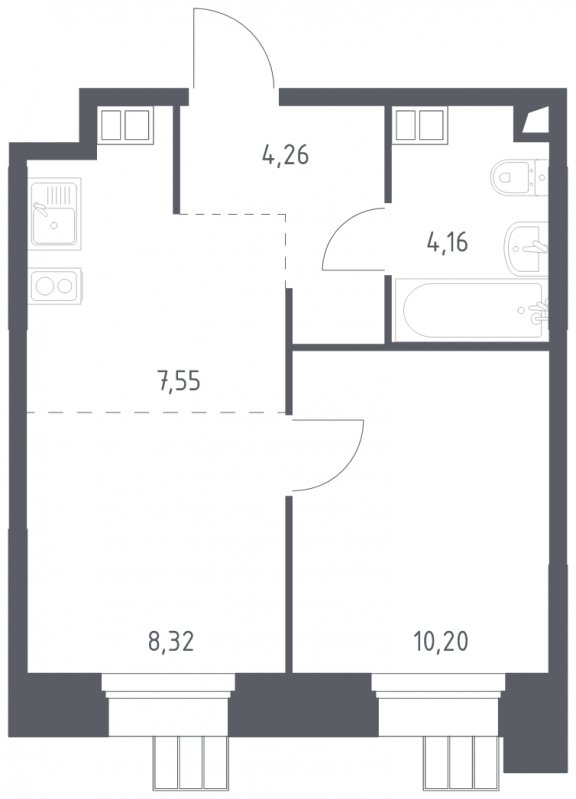 2-комнатная квартира с полной отделкой, 34.49 м2, 3 этаж, сдача 1 квартал 2023 г., ЖК Тропарево Парк, корпус 1.3 - объявление 1643874 - фото №1