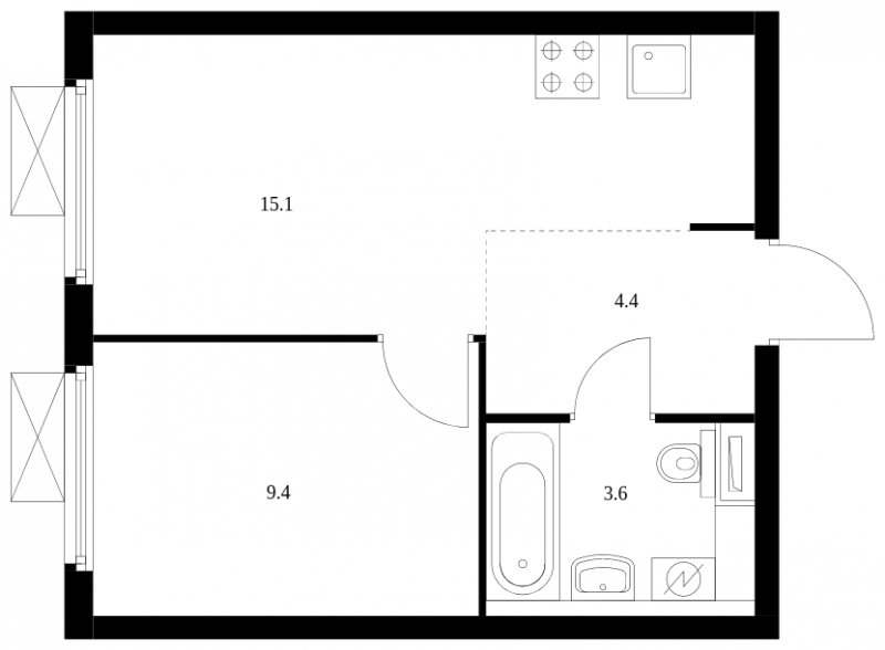 1-комнатная квартира с полной отделкой, 32.5 м2, 33 этаж, сдача 3 квартал 2024 г., ЖК Амурский парк, корпус 2 - объявление 1618301 - фото №1