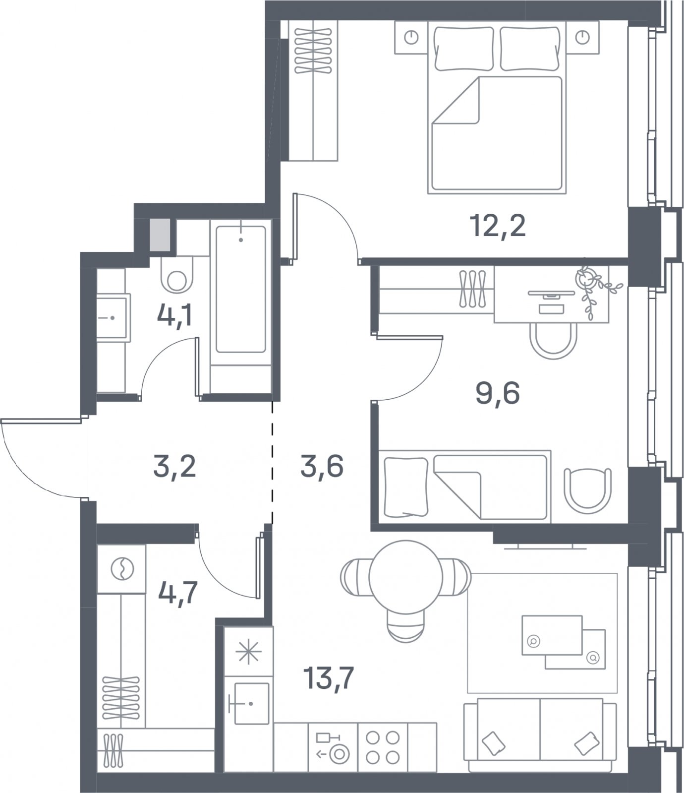 2-комнатная квартира 51.1 м2, 26 этаж, сдача 4 квартал 2025 г., ЖК Portland, корпус 1 - объявление 2303567 - фото №1