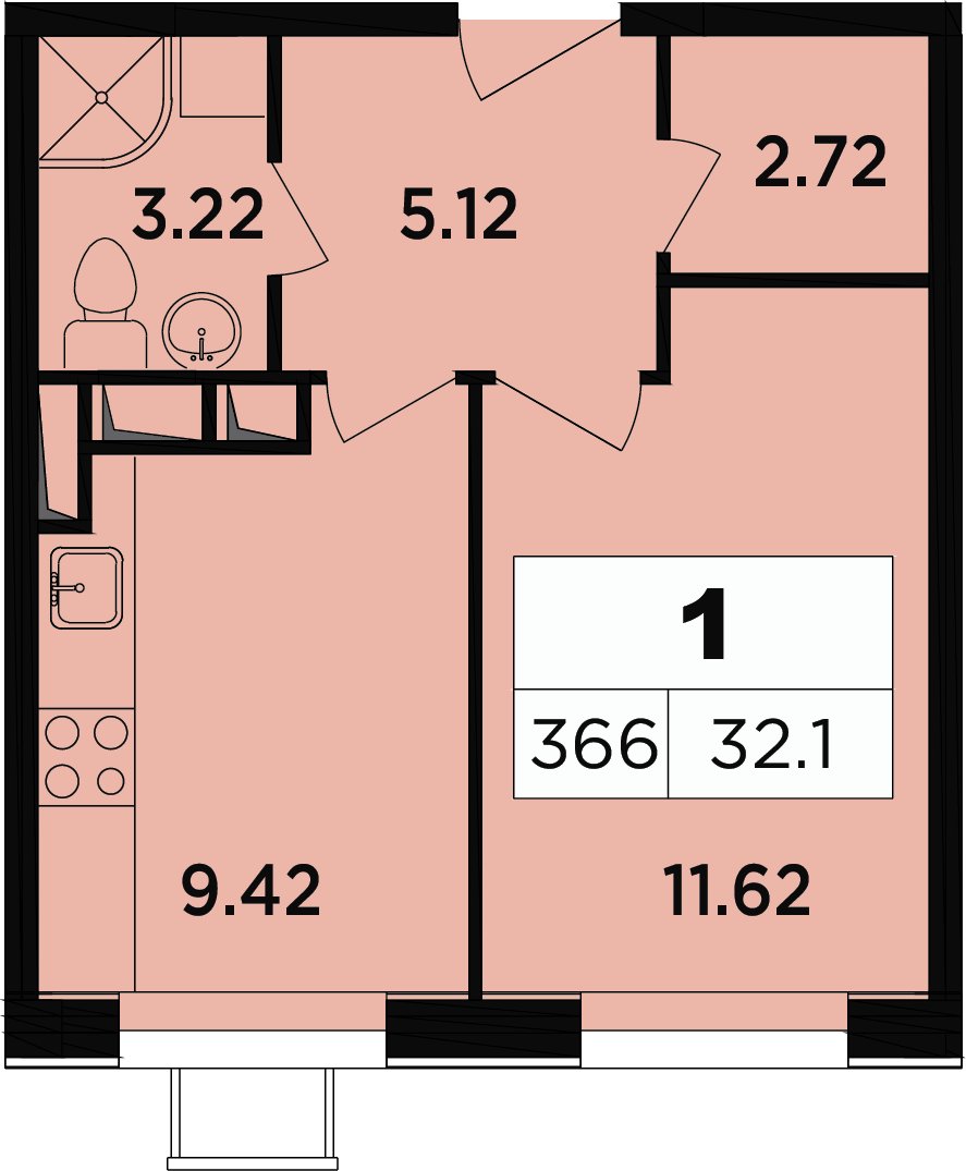 1-комнатные апартаменты 33.6 м2, 15 этаж, дом сдан, ЖК Легендарный Квартал на Березовой  аллее, корпус 2 - объявление 2349110 - фото №1