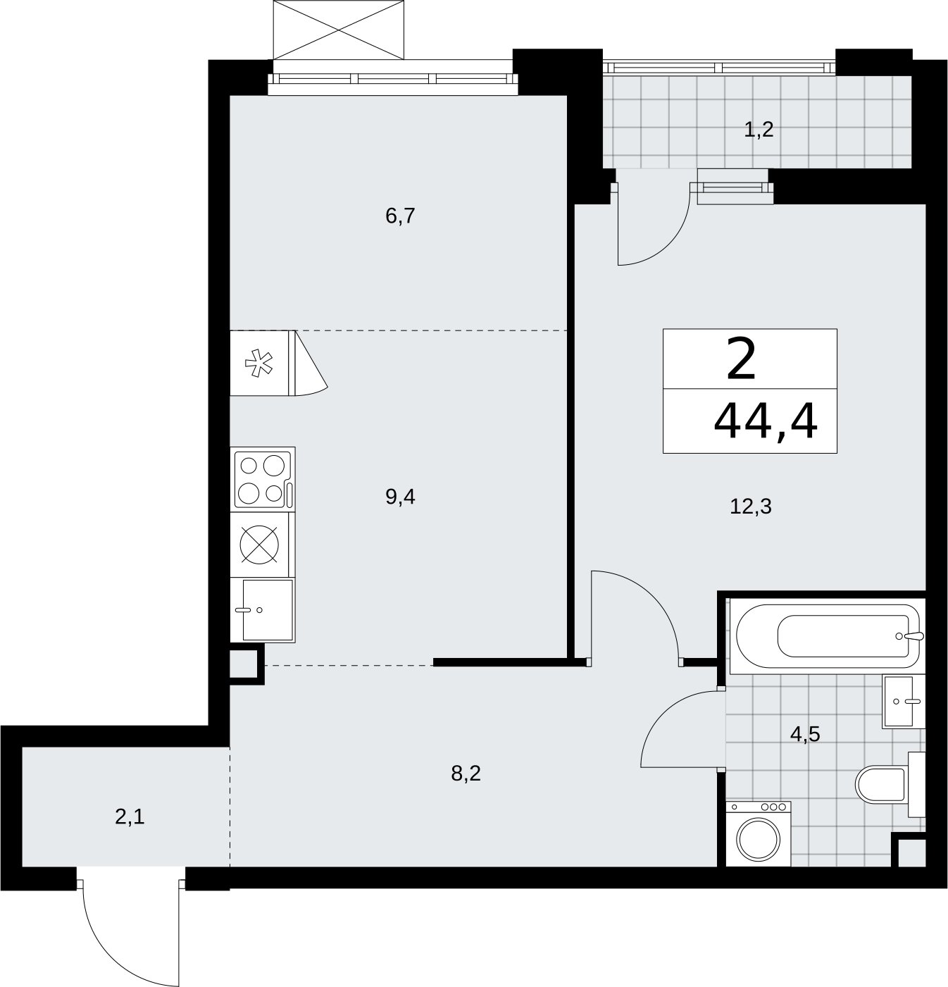 2-комнатная квартира (евро) с частичной отделкой, 44.4 м2, 2 этаж, сдача 2 квартал 2026 г., ЖК Бунинские кварталы, корпус 5.1 - объявление 2296992 - фото №1