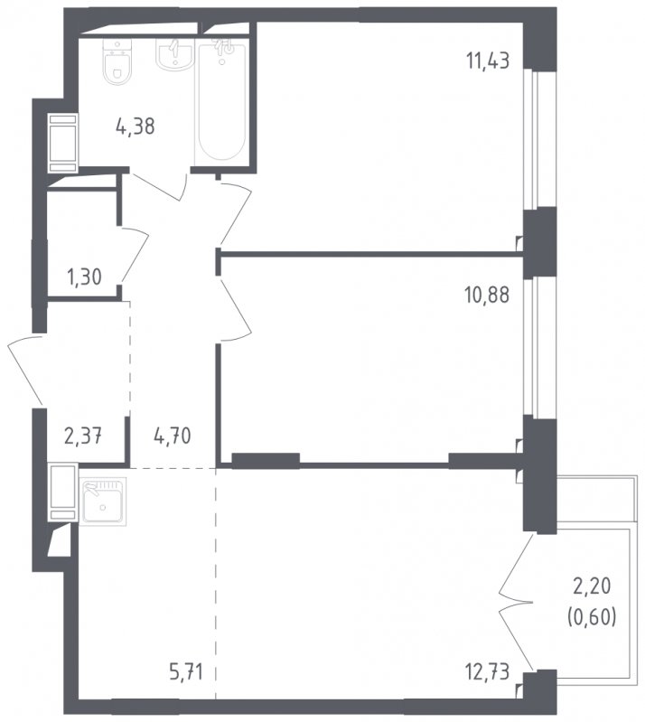 3-комнатная квартира с полной отделкой, 54.16 м2, 10 этаж, сдача 3 квартал 2024 г., ЖК Томилино Парк, корпус 5.2 - объявление 1823127 - фото №1