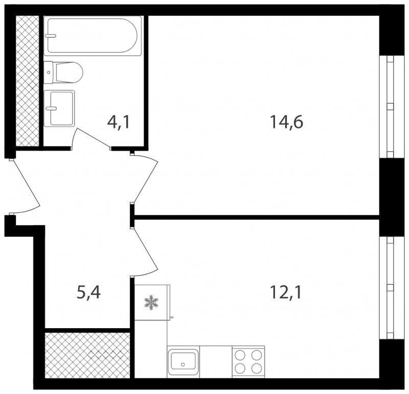 1-комнатная квартира без отделки, 36.2 м2, 6 этаж, сдача 1 квартал 2023 г., ЖК Михалковский, корпус 1 - объявление 1686891 - фото №1