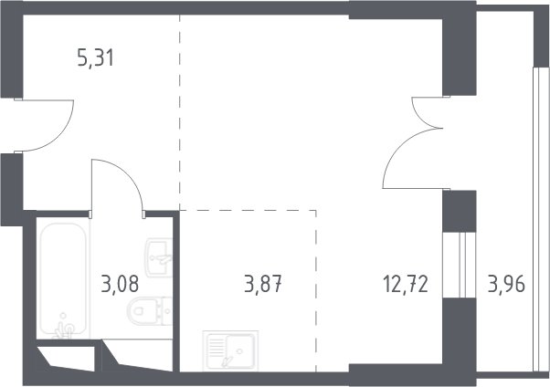 1-комнатные апартаменты с полной отделкой, 28.94 м2, 7 этаж, сдача 3 квартал 2024 г., ЖК Квартал Спутник, корпус 17 - объявление 2098274 - фото №1