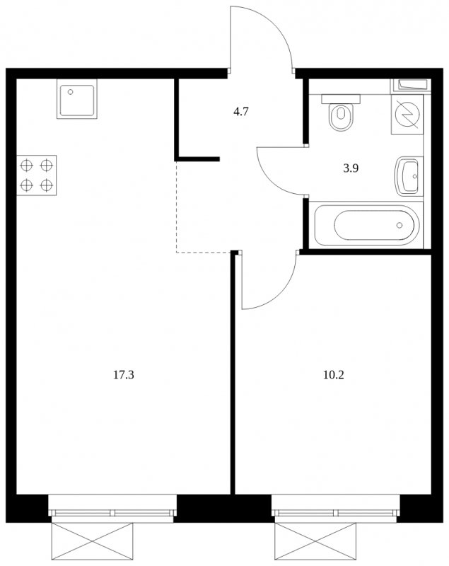 1-комнатная квартира с полной отделкой, 36.1 м2, 8 этаж, сдача 4 квартал 2023 г., ЖК Бунинские луга, корпус 3.2.2 - объявление 1757873 - фото №1