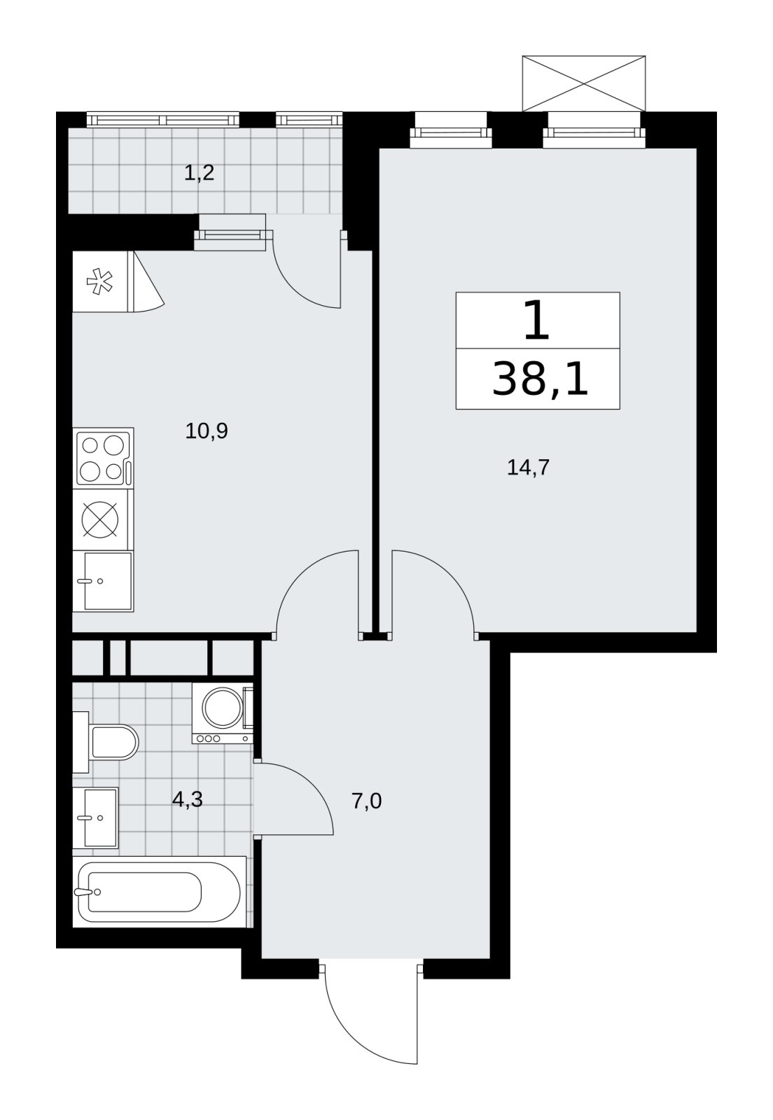 1-комнатная квартира без отделки, 38.1 м2, 10 этаж, сдача 1 квартал 2026 г., ЖК Скандинавия, корпус 37.2.2 - объявление 2254542 - фото №1