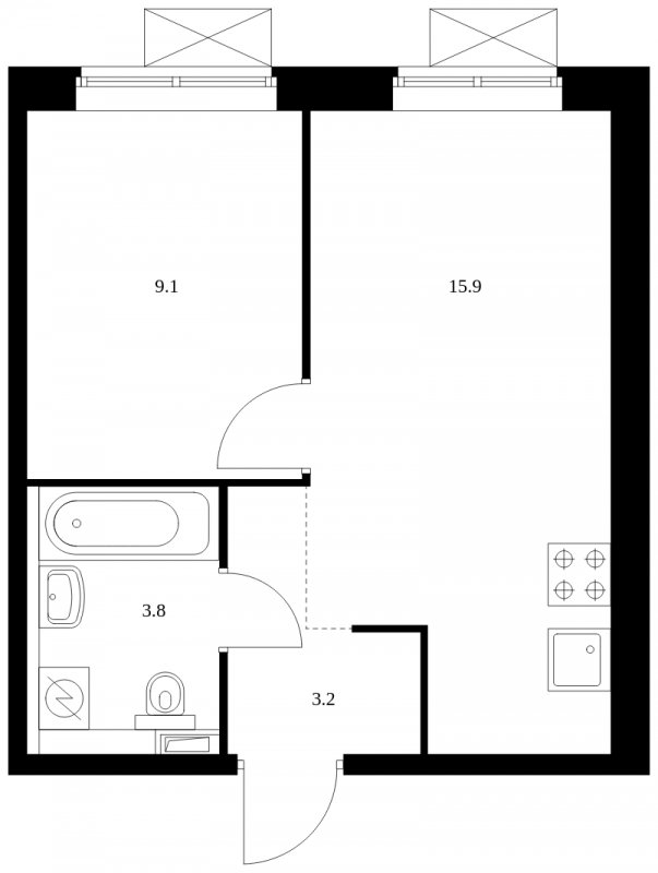 1-комнатная квартира с полной отделкой, 32 м2, 13 этаж, сдача 4 квартал 2023 г., ЖК Восточное Бутово, корпус 15 - объявление 1652912 - фото №1