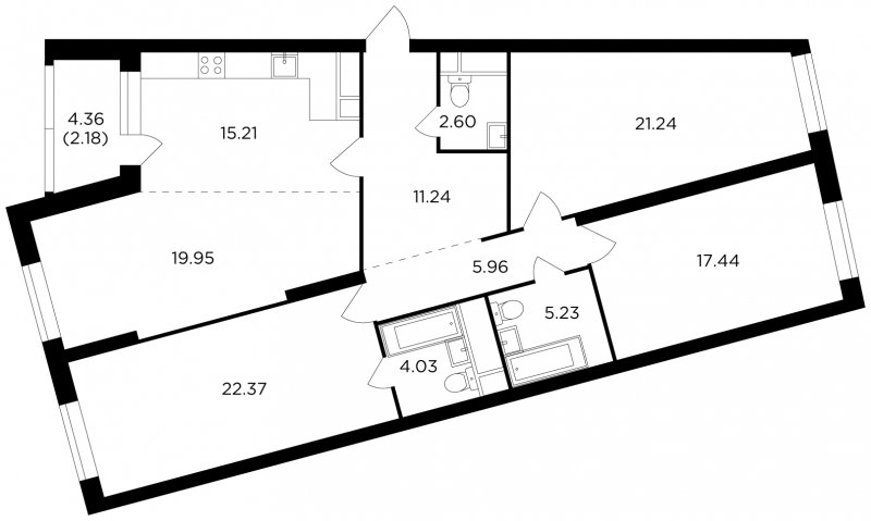4-комнатная квартира без отделки, 127.45 м2, 26 этаж, дом сдан, ЖК КутузовGRAD 2, корпус 6 - объявление 1798722 - фото №1
