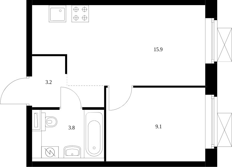 1-комнатная квартира с полной отделкой, 32 м2, 6 этаж, сдача 3 квартал 2024 г., ЖК Люблинский парк, корпус 15 - объявление 1995517 - фото №1