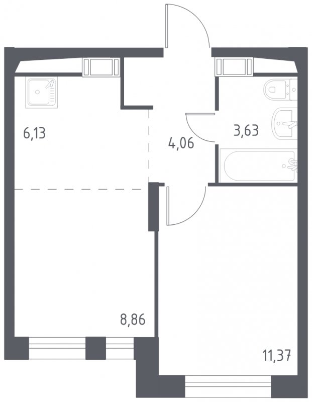 2-комнатная квартира с полной отделкой, 34.05 м2, 16 этаж, сдача 3 квартал 2023 г., ЖК Люберцы, корпус 66 - объявление 1632271 - фото №1