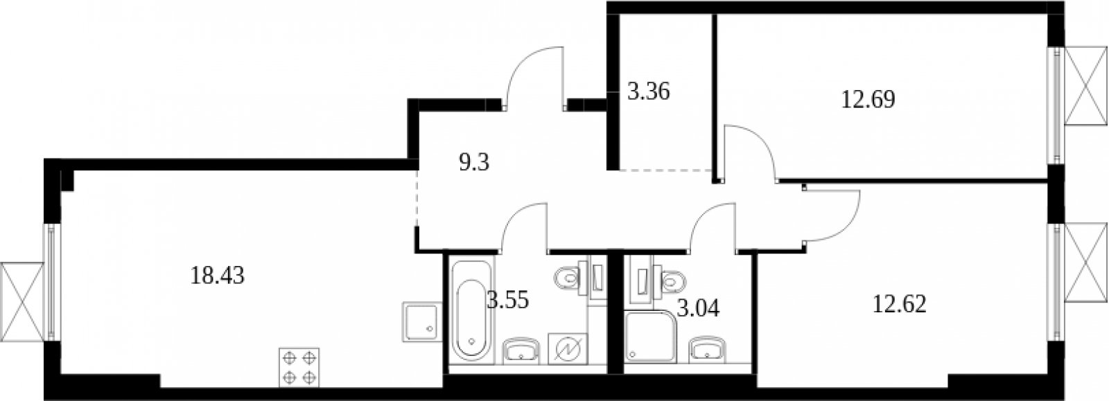 2-комнатная квартира с полной отделкой, 62.99 м2, 4 этаж, сдача 2 квартал 2025 г., ЖК Середневский лес, корпус 4.1 - объявление 2091392 - фото №1