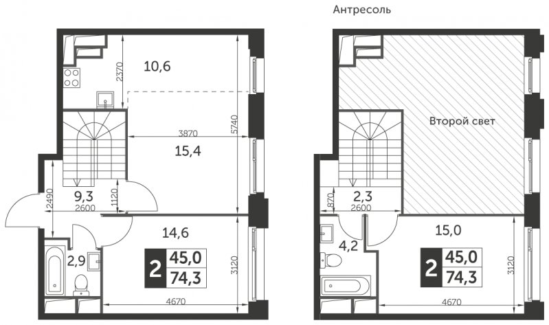 3-комнатная квартира без отделки, 74.3 м2, 26 этаж, сдача 1 квартал 2022 г., ЖК Рихард, корпус 2 - объявление 1331799 - фото №1