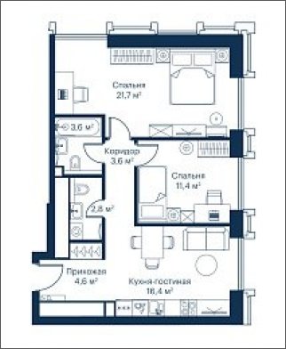 2-комнатная квартира с частичной отделкой, 64.08 м2, 50 этаж, сдача 2 квартал 2024 г., ЖК City Bay, корпус Indian Ocean 6 - объявление 1933051 - фото №1