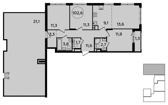 4-комнатная квартира (евро) с полной отделкой, 102.6 м2, 10 этаж, сдача 4 квартал 2023 г., ЖК Испанские кварталы, корпус 8.1 - объявление 2052257 - фото №1