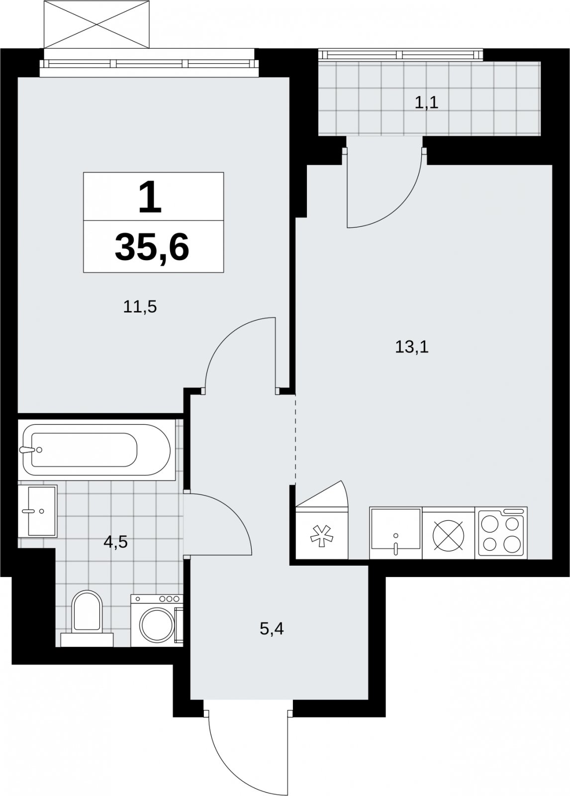 1-комнатная квартира без отделки, 35.6 м2, 3 этаж, сдача 1 квартал 2026 г., ЖК Дзен-кварталы, корпус 6.2.1 - объявление 2328573 - фото №1