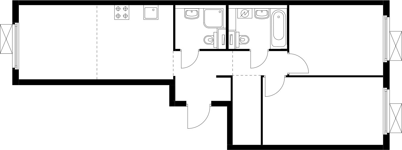 2-комнатная квартира с полной отделкой, 62.4 м2, 3 этаж, сдача 4 квартал 2024 г., ЖК Бунинские луга, корпус 3.4.1 - объявление 2343630 - фото №1