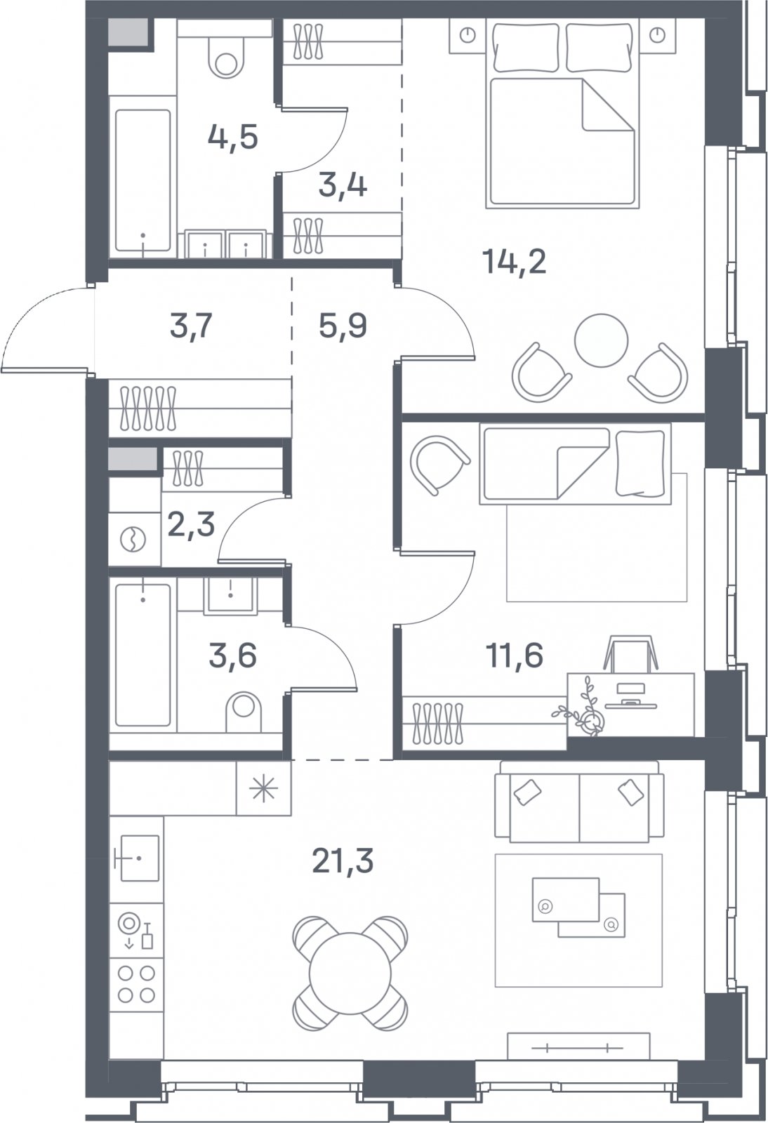 2-комнатная квартира 70.5 м2, 7 этаж, сдача 4 квартал 2025 г., ЖК Portland, корпус 2 - объявление 2310453 - фото №1