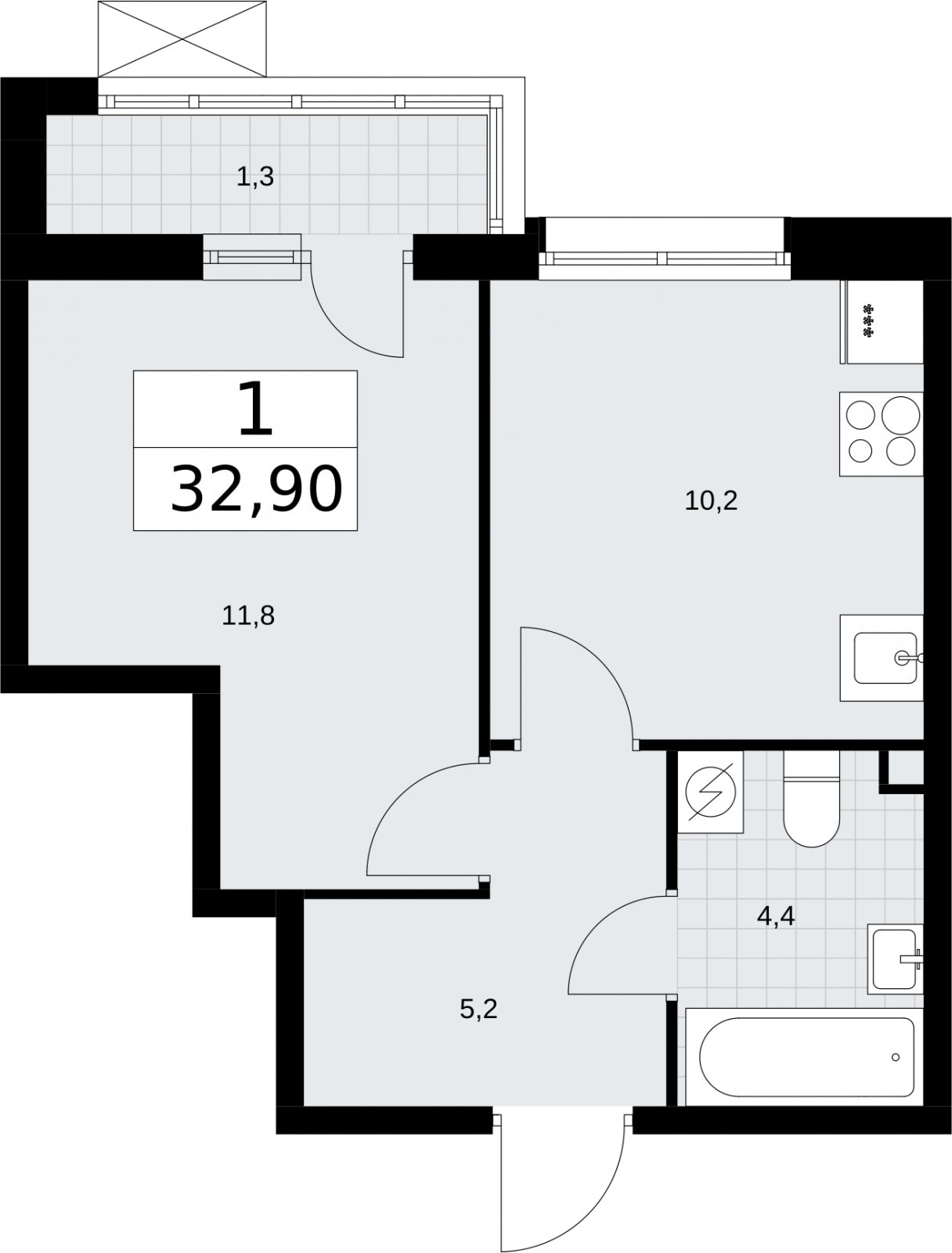 1-комнатная квартира без отделки, 32.9 м2, 2 этаж, сдача 3 квартал 2026 г., ЖК Родные кварталы, корпус 2 - объявление 2295603 - фото №1