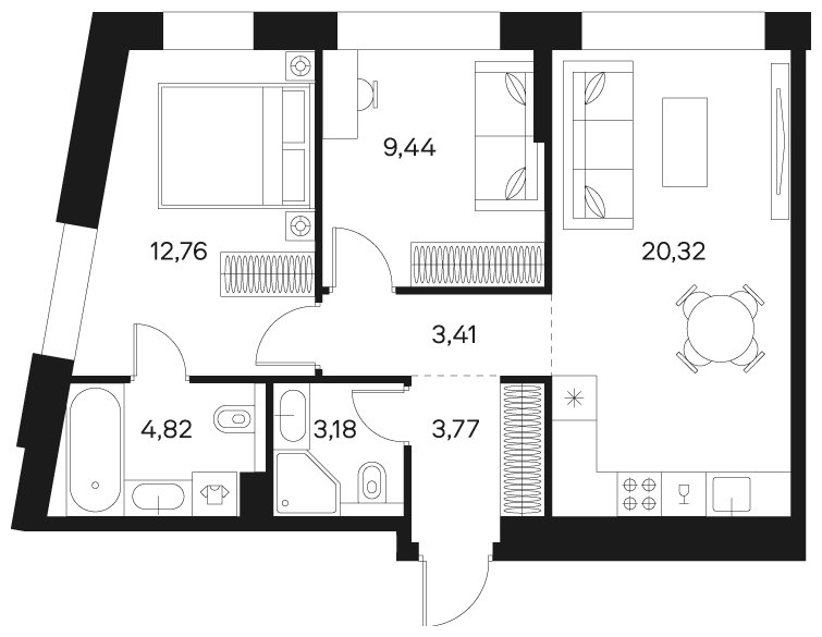 2-комнатная квартира без отделки, 57.2 м2, 20 этаж, сдача 4 квартал 2024 г., ЖК FØRST, корпус 1 - объявление 1962765 - фото №1