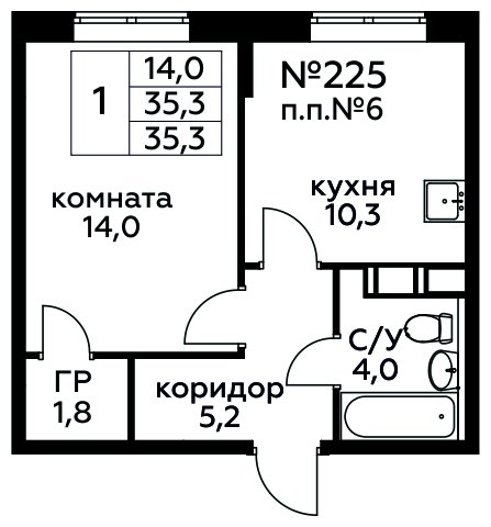 1-комнатная квартира с полной отделкой, 35.3 м2, 3 этаж, сдача 1 квартал 2025 г., ЖК Цветочные Поляны, корпус 2 - объявление 1981693 - фото №1
