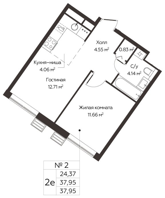 2-комнатная квартира (евро) с полной отделкой, 37.95 м2, 2 этаж, сдача 3 квартал 2024 г., ЖК МелисСад, корпус 1 - объявление 1861084 - фото №1